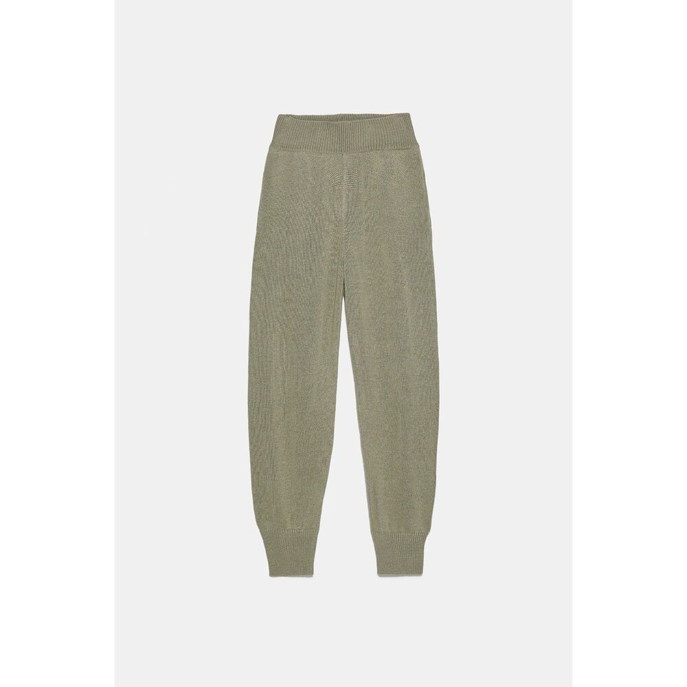 Green Zara Elastic Waist Linen Blend Knit Jogger Pants (NWT)